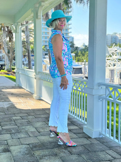 SPLASH OF PINK  SLEEVELESS RUFFLE