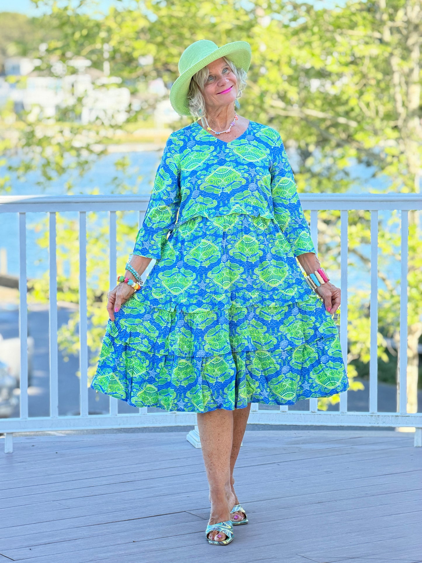 SEAG GLASS TREASURE V Neck RUFFLE DRESS