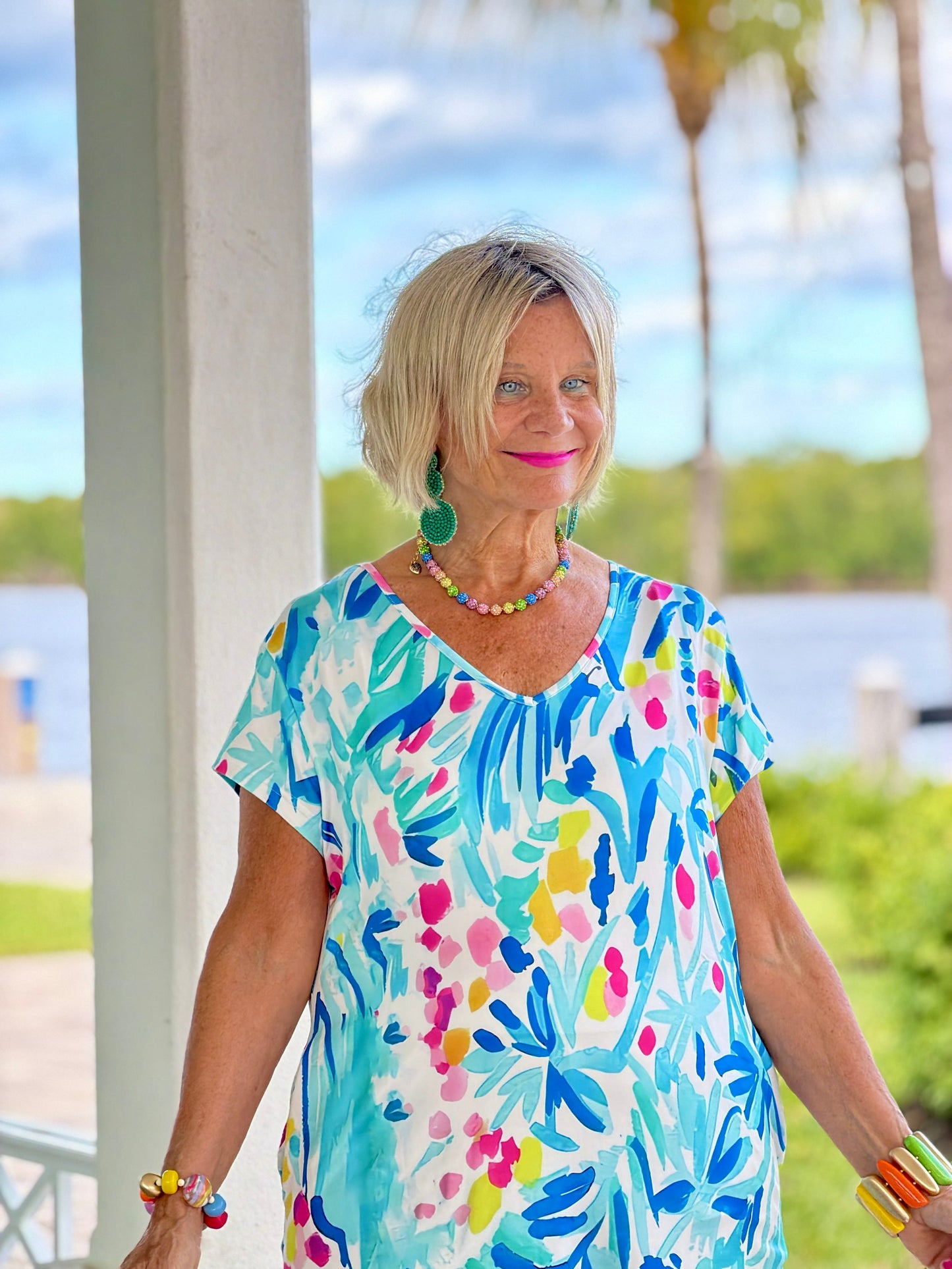 SPALSH OF OCEAN V NECK DRESS UPF +50