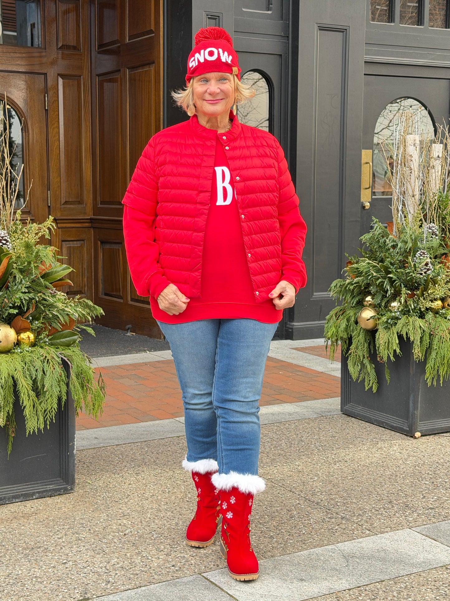 RED SKI BUM Suede-Like Flocked Logo Heavyweight Sweatshirt