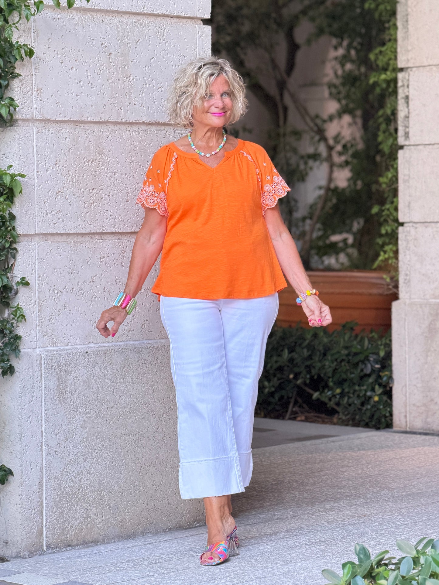 ORANGE FLORAL EMBOIDERY TOP