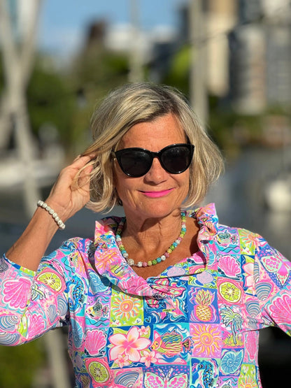 SANDY BEACH COLOR RUFFLE SLEEVE TOP