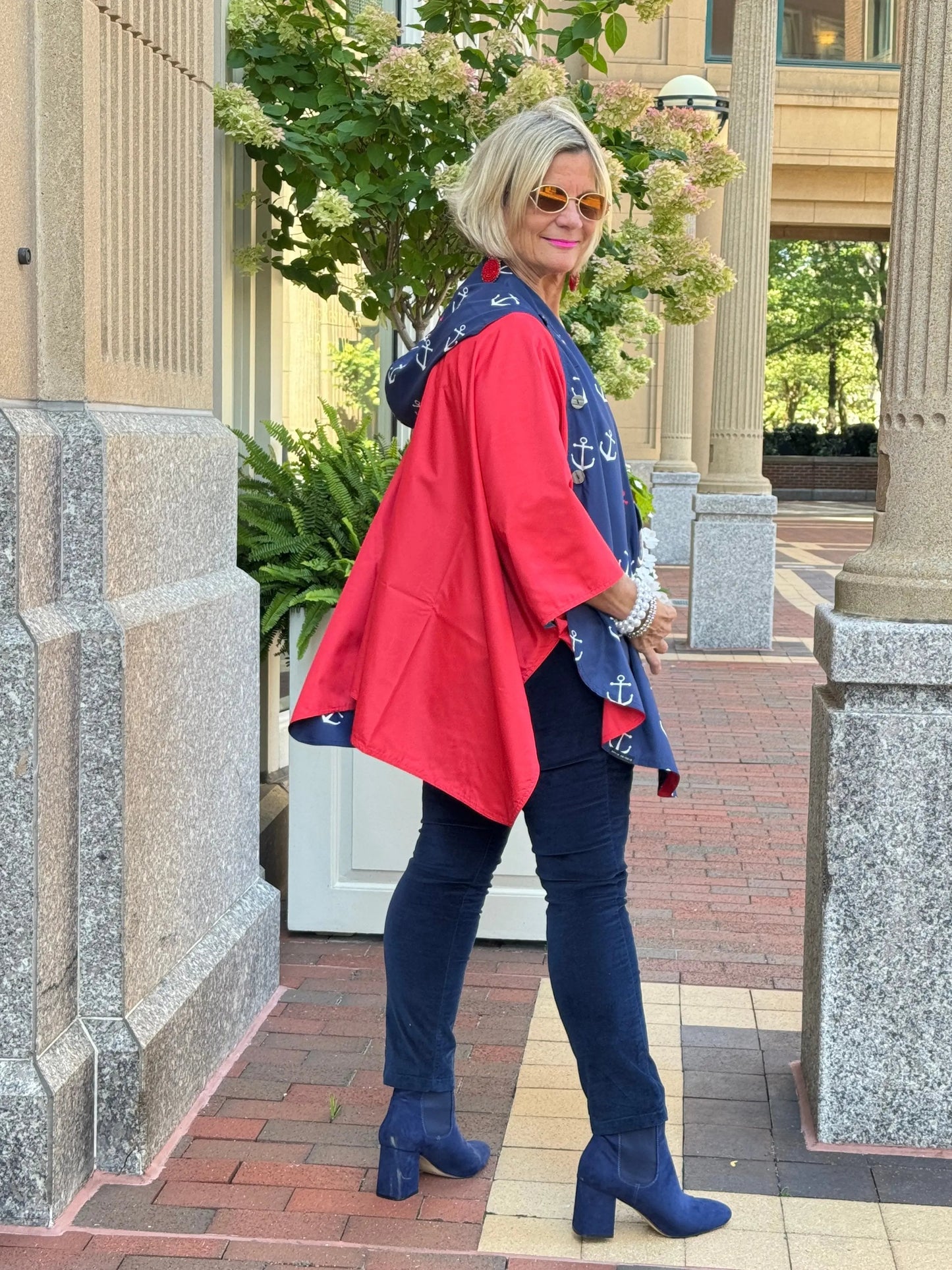 Navy / Red Reversible Rain Cape - Anchor Collection