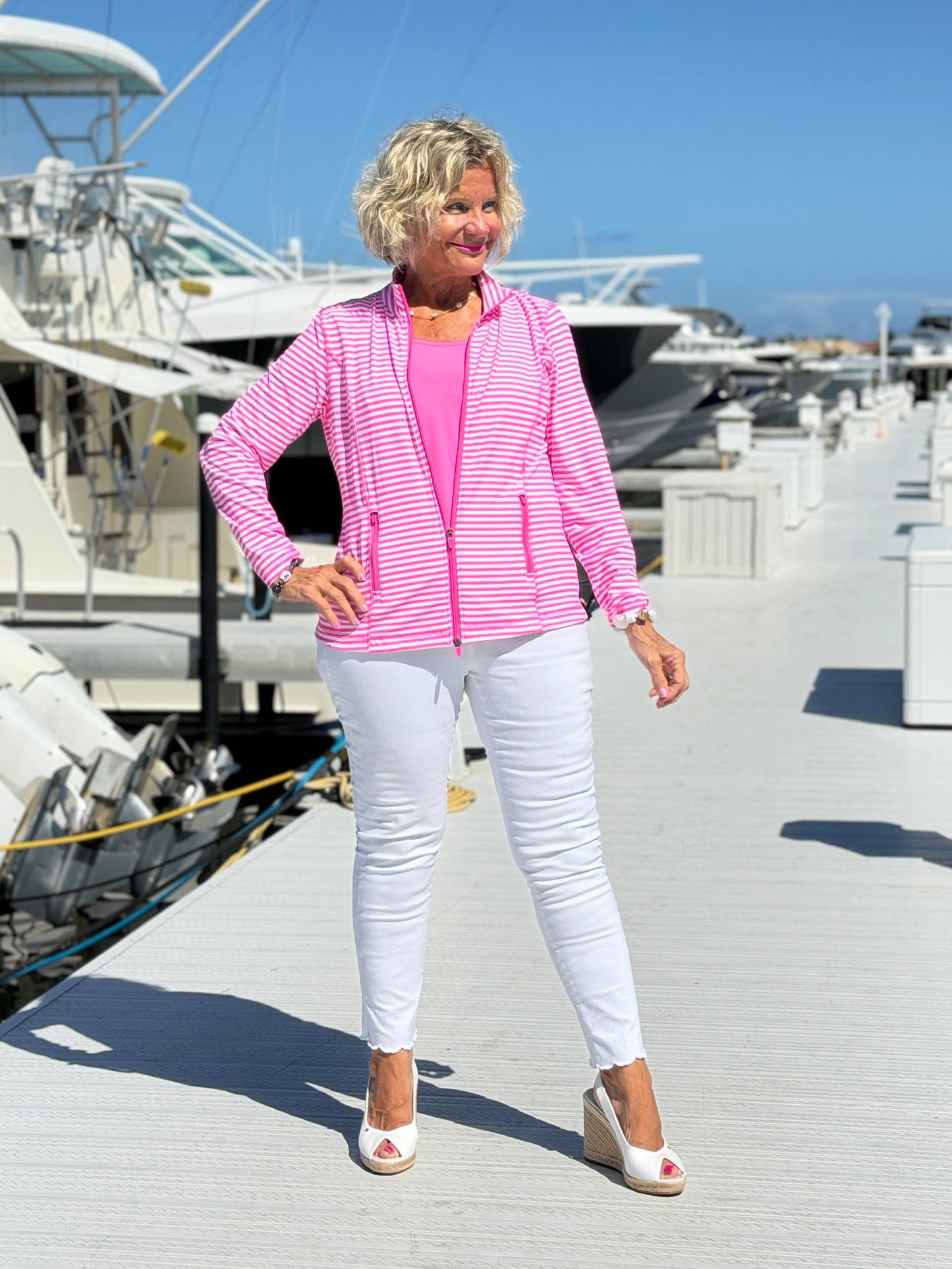 MARINA PINK STRIPE FULL ZIPPER JACKET