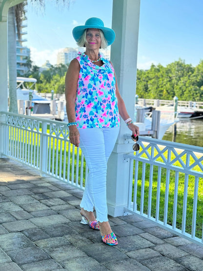 PINK PETALS RUFFLE SLEEVELESS