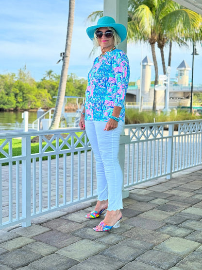 SPLASH OF PINK  V NECK TOP