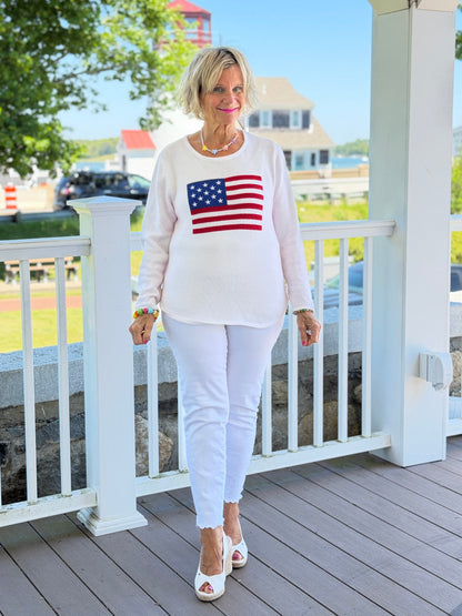 LULUB DOCKSIDE WHITE STAR FLAG SWEATER