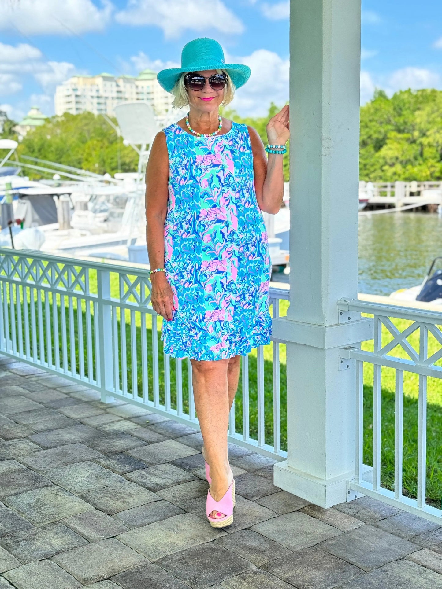 SPLASH OF PINK  SHIFT RUFFLE DRESS