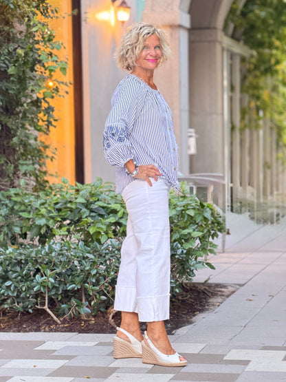 NAVY SEERSUCK TIE TOP