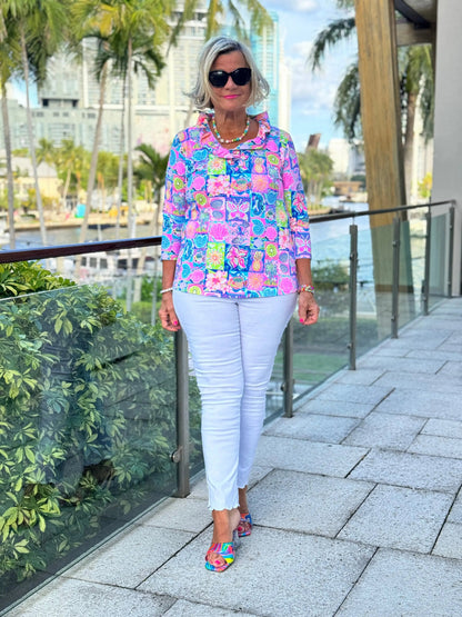 SANDY BEACH COLOR RUFFLE SLEEVE TOP
