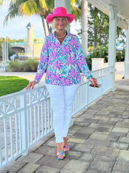 PINK PALM TREE ZIPPER TOP