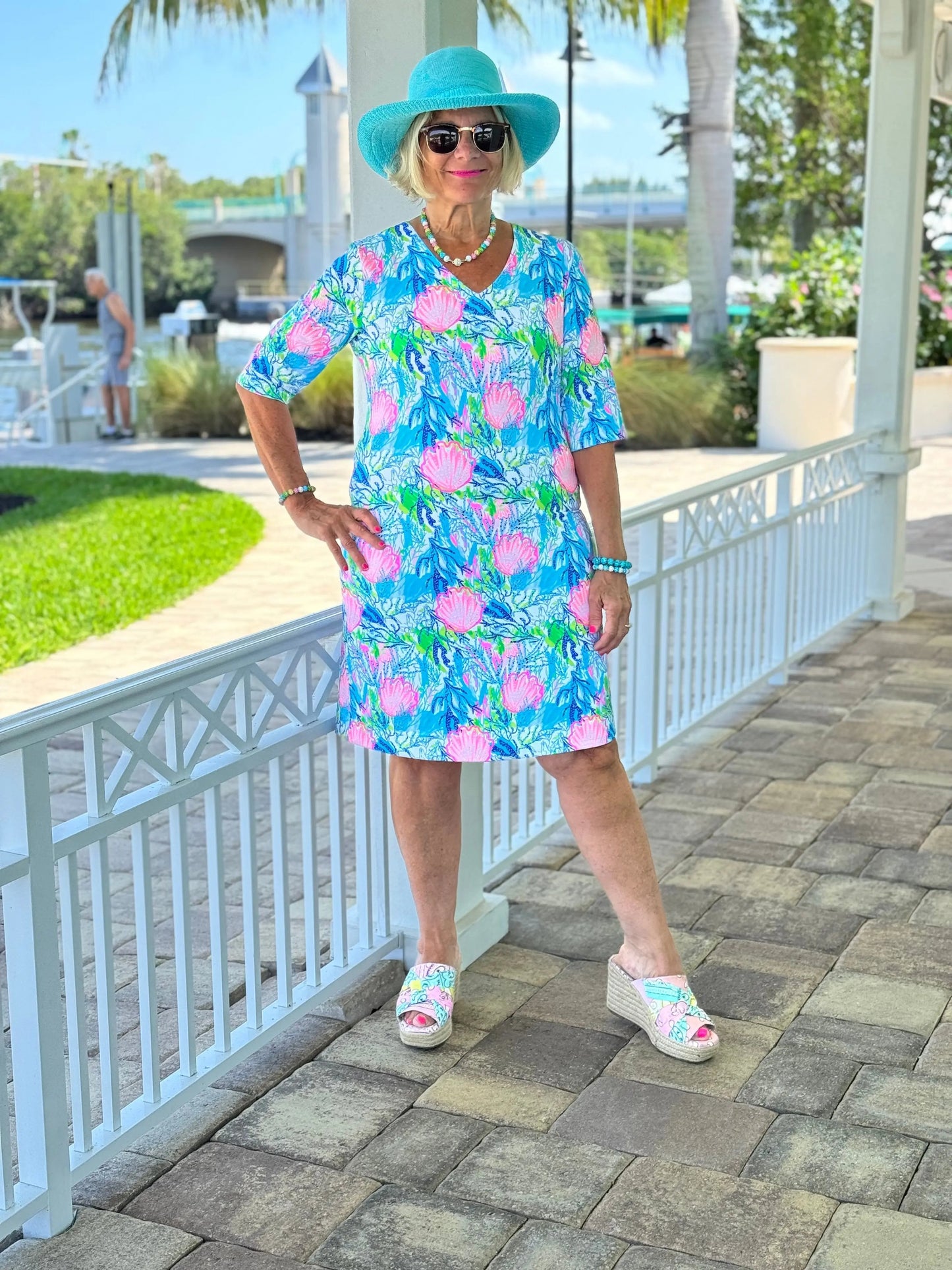 SEASHELL BEACH ELBOW SLEEVE DRESS