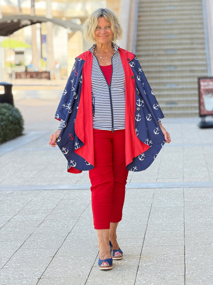 Navy / Red Reversible Rain Cape - Anchor Collection