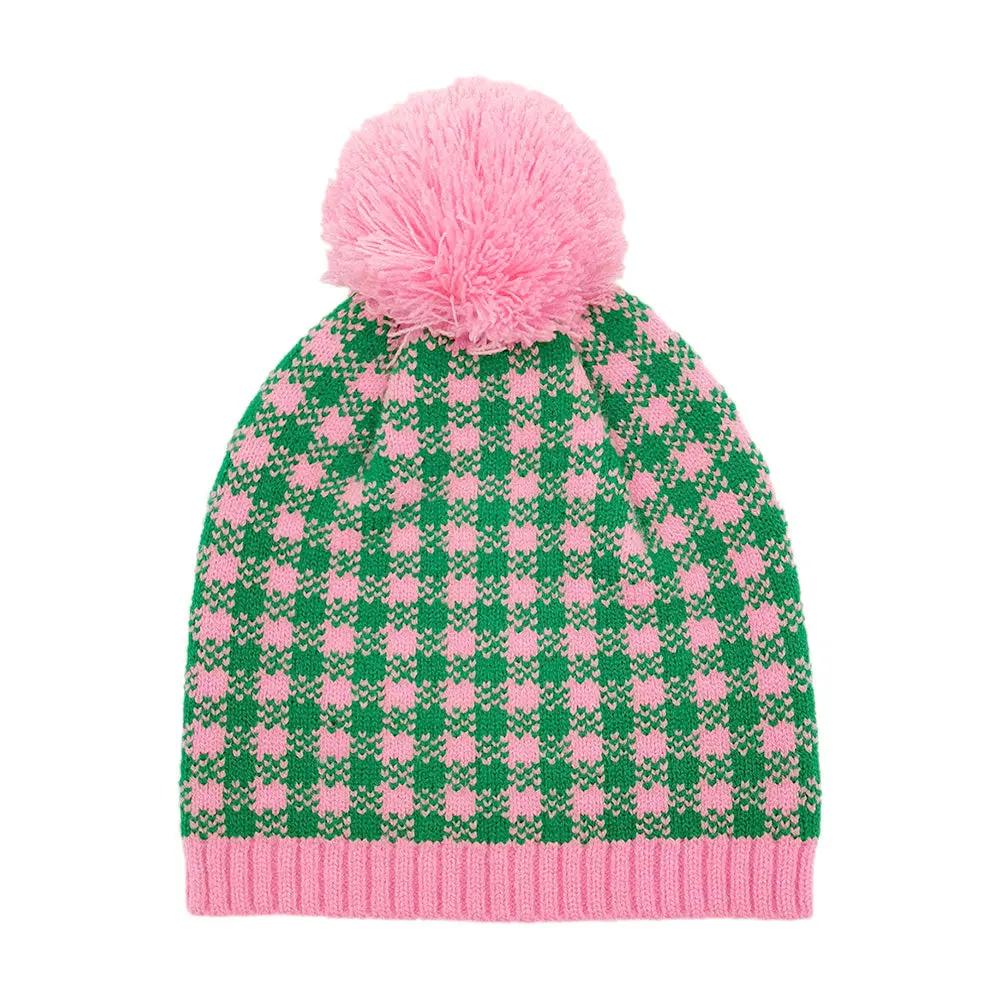 Patterned Pom Pom Beanie Hat