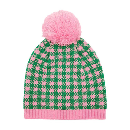 Patterned Pom Pom Beanie Hat