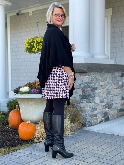 PINK HOUNDSTOOTH RUFFLE NECK DRESS FINAL,SALE