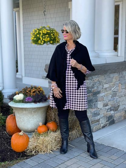 PINK HOUNDSTOOTH RUFFLE NECK DRESS FINAL,SALE
