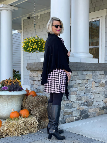 PINK HOUNDSTOOTH RUFFLE NECK DRESS FINAL,SALE