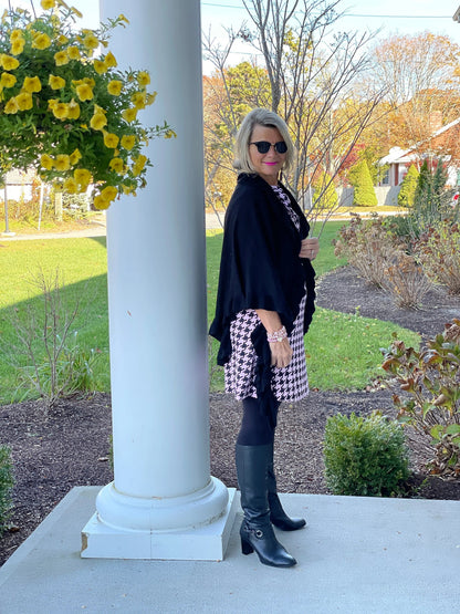 PINK HOUNDSTOOTH RUFFLE NECK DRESS FINAL,SALE