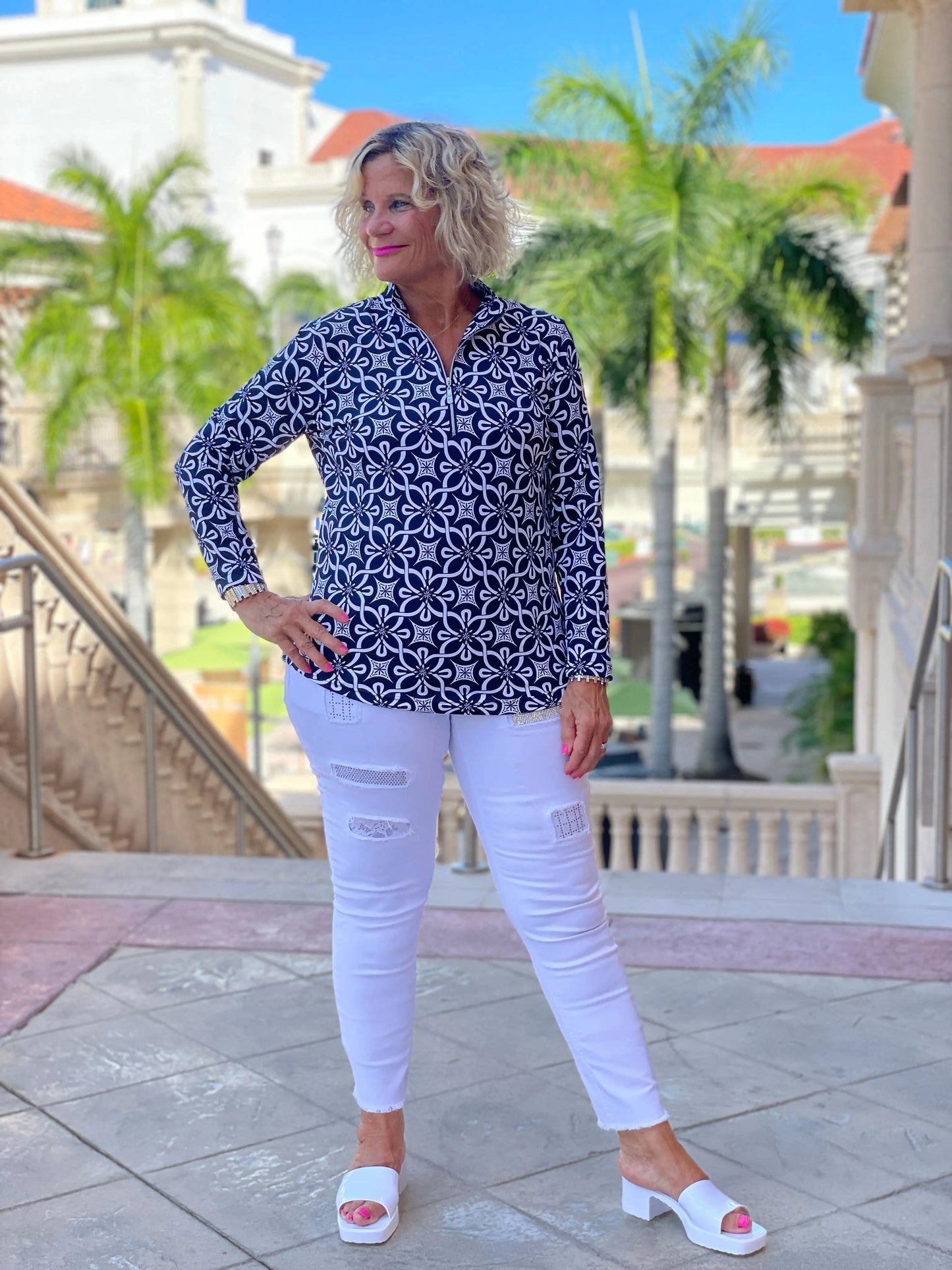 NAVY DAYS  ZIPPER TOP