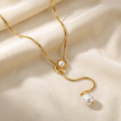 ALB Custom Gold Baroque Pearl Drop Y-Necklace