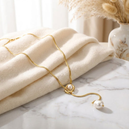ALB Custom Gold Baroque Pearl Drop Y-Necklace