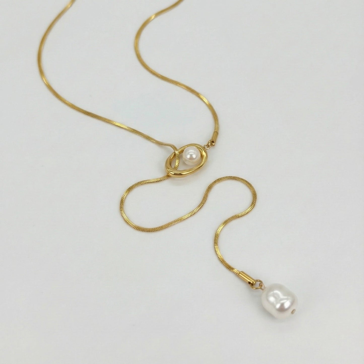 ALB Custom Gold Baroque Pearl Drop Y-Necklace
