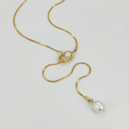 ALB Custom Gold Baroque Pearl Drop Y-Necklace