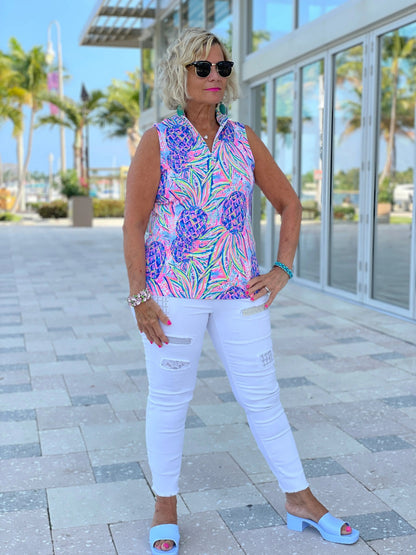 PINK PINEAPPLE DREAM SLEEVELESS ZIPPER