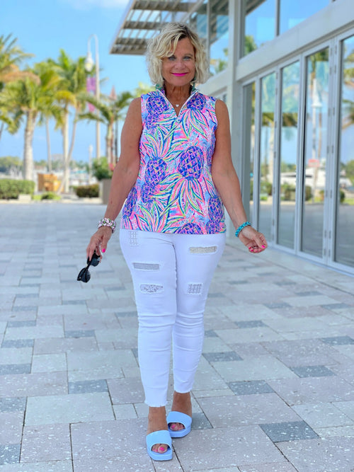 PINK PINEAPPLE DREAM SLEEVELESS ZIPPER