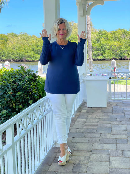 NAVY THUMB HOLE TOP