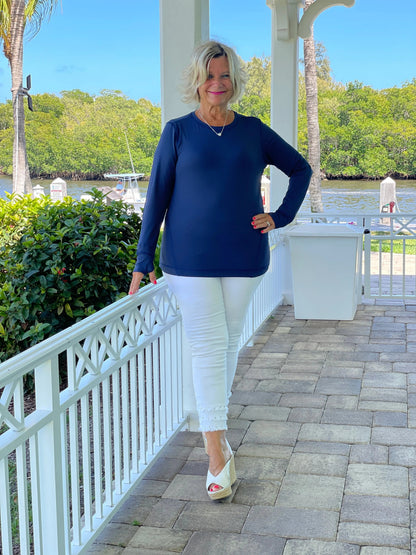 NAVY THUMB HOLE TOP