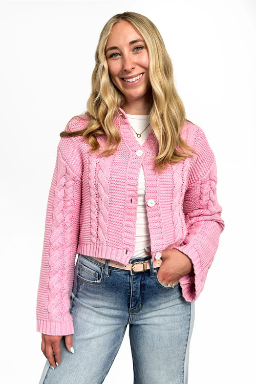 Women's Cable Knit Textured Button Front Cardigan by Ava Lane