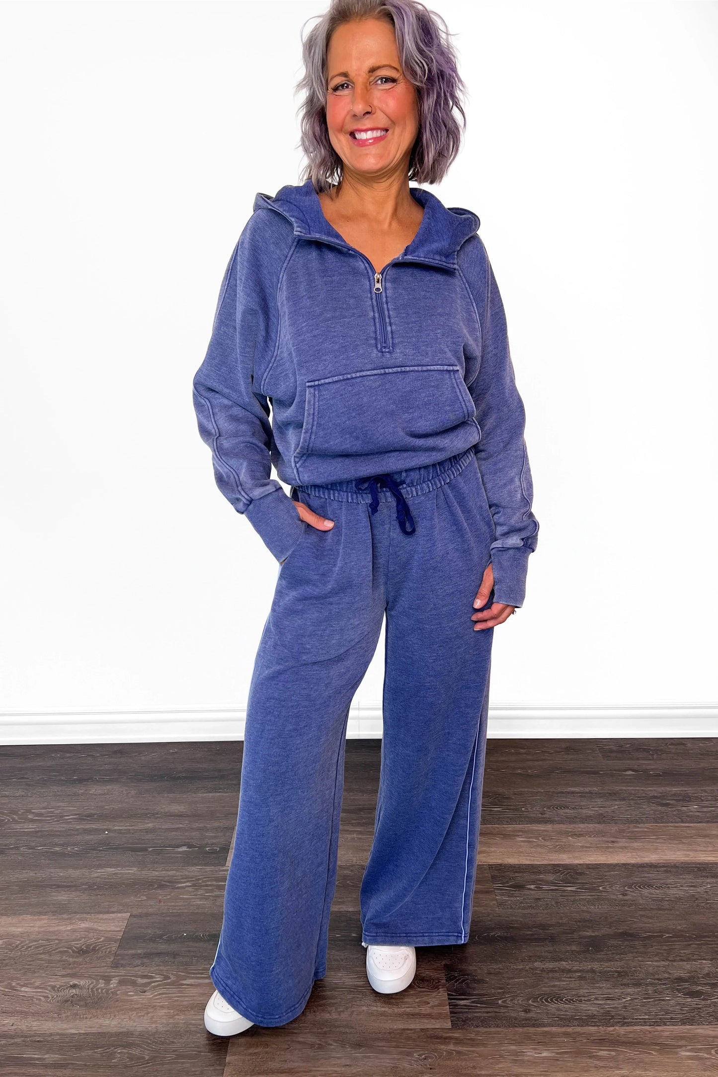 ALB Custom Women's Solid Navy Wide Leg Pants - Two Inseams