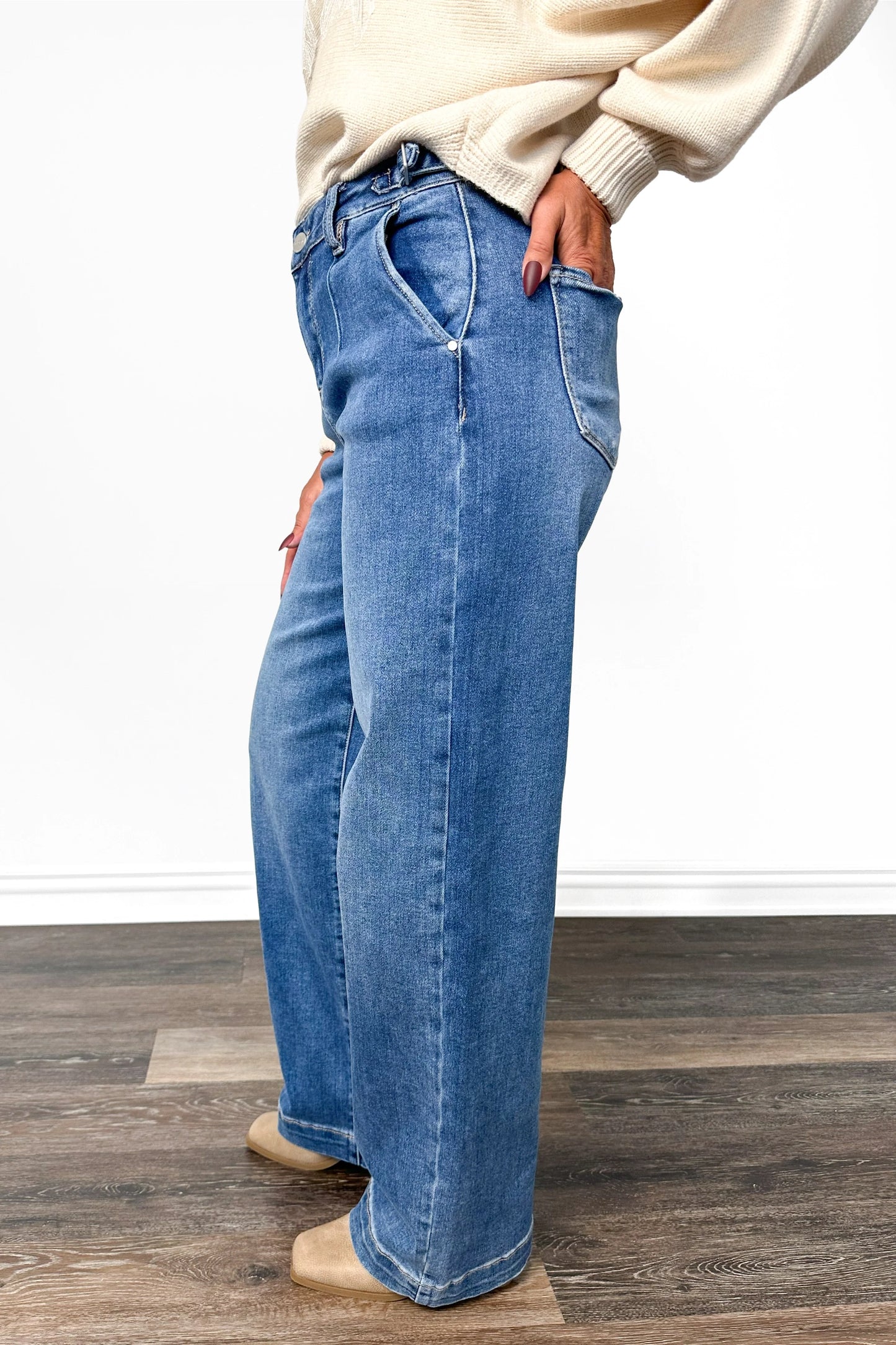 The Kelsey High-Rise Pleated Relaxed Wide Leg Denim