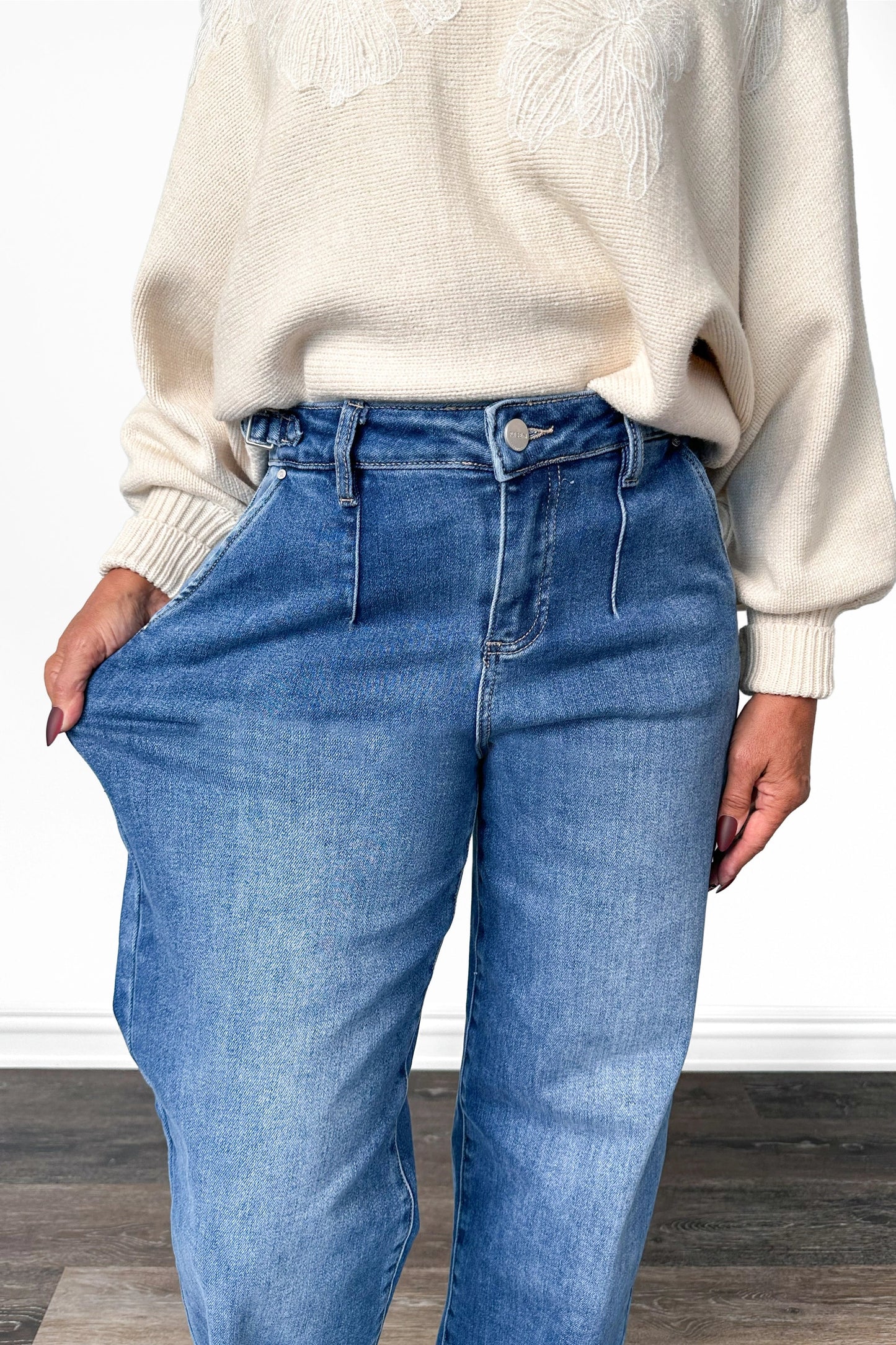 The Kelsey High-Rise Pleated Relaxed Wide Leg Denim