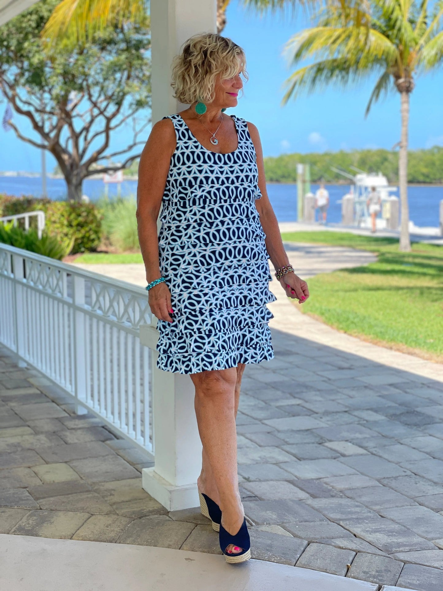 MELINA BLUE LAYERED RUFFLE DRESS