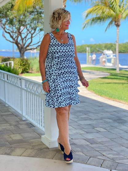 MELINA BLUE LAYERED RUFFLE DRESS
