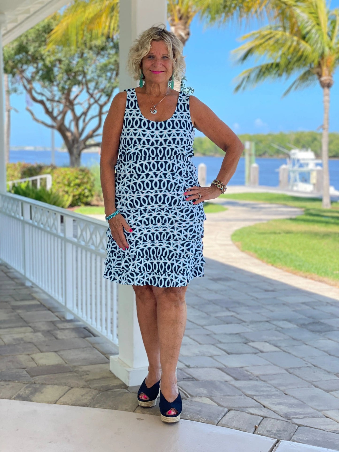 MELINA BLUE LAYERED RUFFLE DRESS