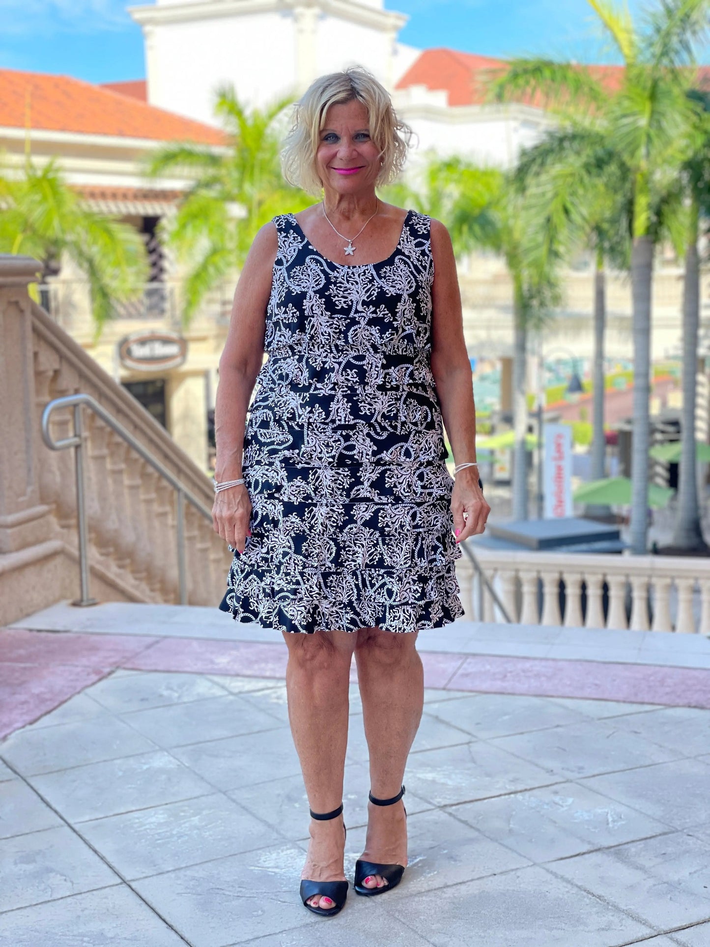 NAUTICAL LANE LAYERED RUFFLE DRESS