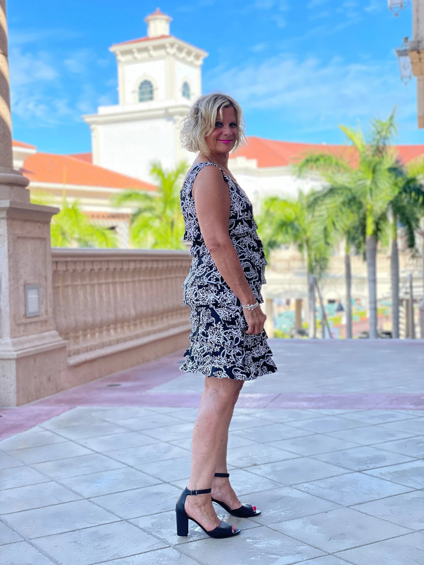 NAUTICAL LANE LAYERED RUFFLE DRESS