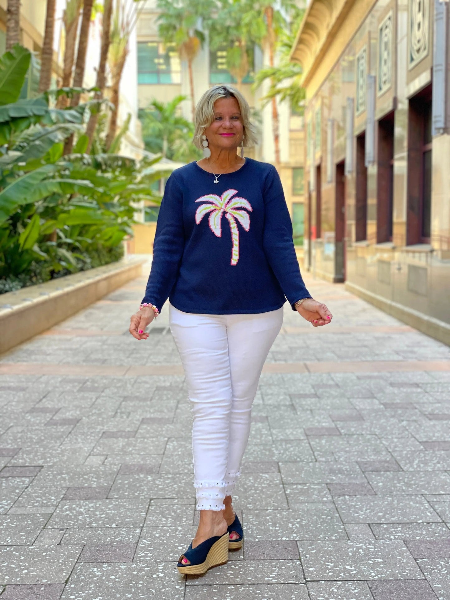 NAVY PALM TREE SWEATER