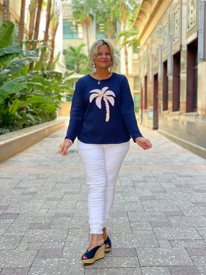 NAVY PALM TREE SWEATER