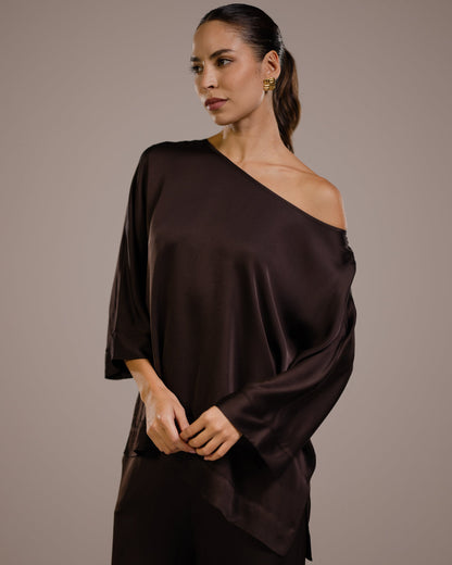 Aurelie Satin Top | Espresso Brown