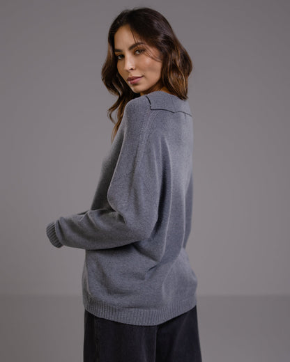 Celeste Open Collar Sweater | Dark Grey