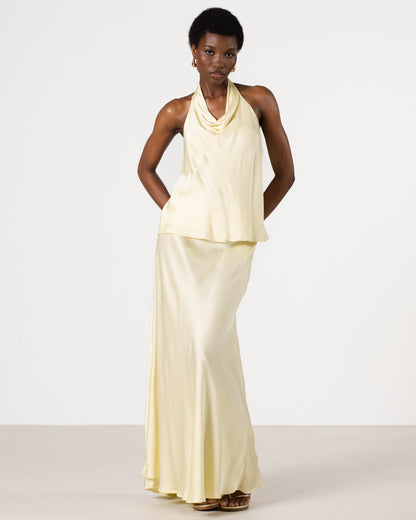 Carmen Backless Halterneck Top | Butter Yellow