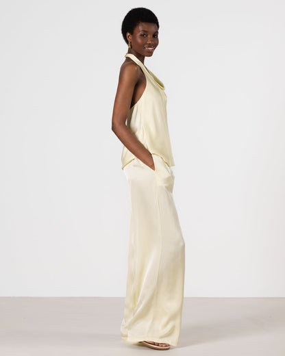 Giselle Elastic High Waist Satin Trousers | Butter Yellow
