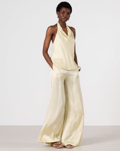 Giselle Elastic High Waist Satin Trousers | Butter Yellow