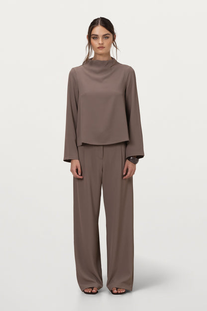 Lana High Neck Top | Taupe