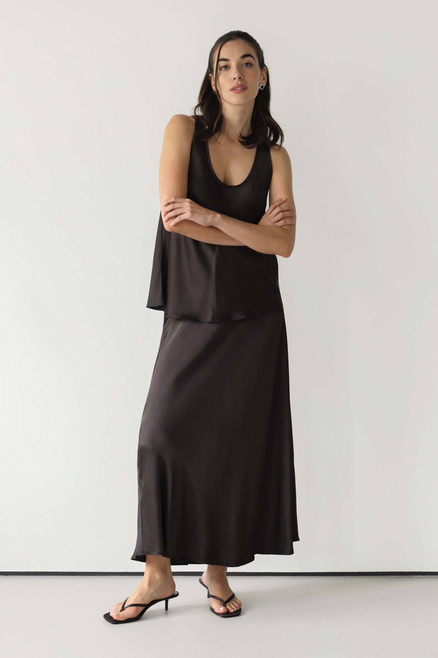Demi Satin Vest Top | Espresso Brown